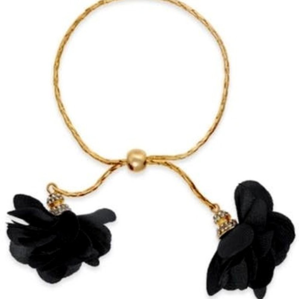 INC International Concepts Imitation Pearl and Fabric Flower Bolo Bracelet